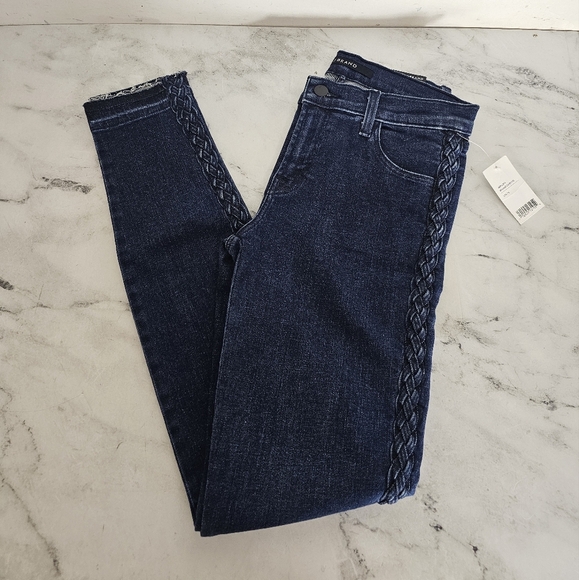 J Brand Super Skinny Mid Rise Braided Catonite Dark Blue Jeans 26 NWT - Picture 3 of 10